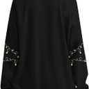 Christmas Sweatshirt Women Christmas Light Sweatshirts Merry And Bright Xmas Long Sleeve Shirts Crewneck Pullover Tops (Black, S)