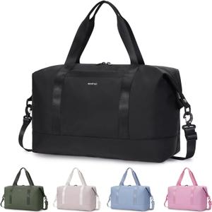 ECOHUB Travel Duffel Bag, Water Resistant Weekender Bag Carry On Bags for Women, Sport Gym Bags for Men, Hospital Bag for Labor and Delivery, Overnight Bag Luggage Bag with Trolley Sleeve, 30L Black