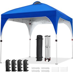 Yaheetech 8x8 Pop Up Canopy Tent with Vent, Easy Set Up Tent, Instant Sun Shelter Canopy with Wheeled Bag, 4 Sandbags, 8 Stakes & 4 Ropes, for Parties, Beach, Outdoor, Blue