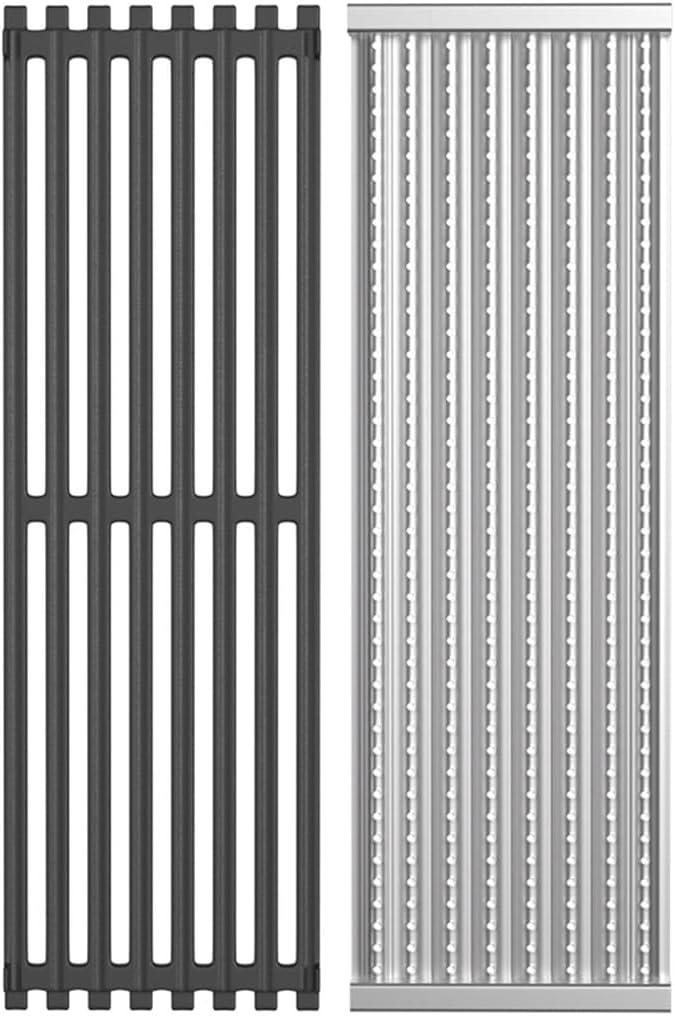 17'' x 6" Emitter Plate and Cooking Grid Grate Replacement Parts for Charbroil 2015 and newer TRUInfrared CharBroil Commercial, Signature, Professional Series Gas Grills, Charbroil 3297527R04, Cast Iron