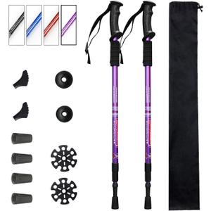 Aihoye Trekking Poles Shock Absorbing Adjustable Hiking or Walking Sticks for Hiking Collapsible Strong, 2-pc Pack Lightweight Walking Pole, All Terrain Accessories and Carry Bag (purple)