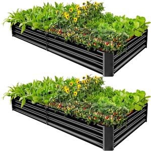 Land Guard 2 Pack 8×4×1ft Galvanized Metal Raised Garden Bed, Metal Planter Kit Box Outdoor for Deep-Rooted Vegetables, Flowers, Green and Herbs (Gray)
