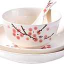 4-Piece Dinnerware Set, Plates, Dish, Bowl, Spoon, Japanese Hand-painted Tableware set Red