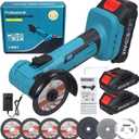 Cordless Angle Grinder Kit, 19000rpm Brushless Mini Angle Grinder with 2PCS 2000mAh Battery & 7pcs Cutting Discs, 21V Electric Cordless Grinder Tool for Metal Wood Polishing Rust Removal