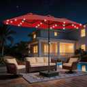AreShark 13 FT Patio Umbrella with Solar Lights, Double-Sided Outdoor Table Umbrellas with Crank, Large Rectangular Market Umbrella for Porch, Lawn, Pool, Backyard, Red