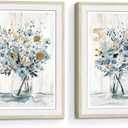 Framed Flower Wall Art Picture: Floral Print Watercolor Blossom Bouquet Wildflower Painting Vertical Botanical Artwork Decor for Living Room Bedroom Bathroom (8"x10"x2Pcs)