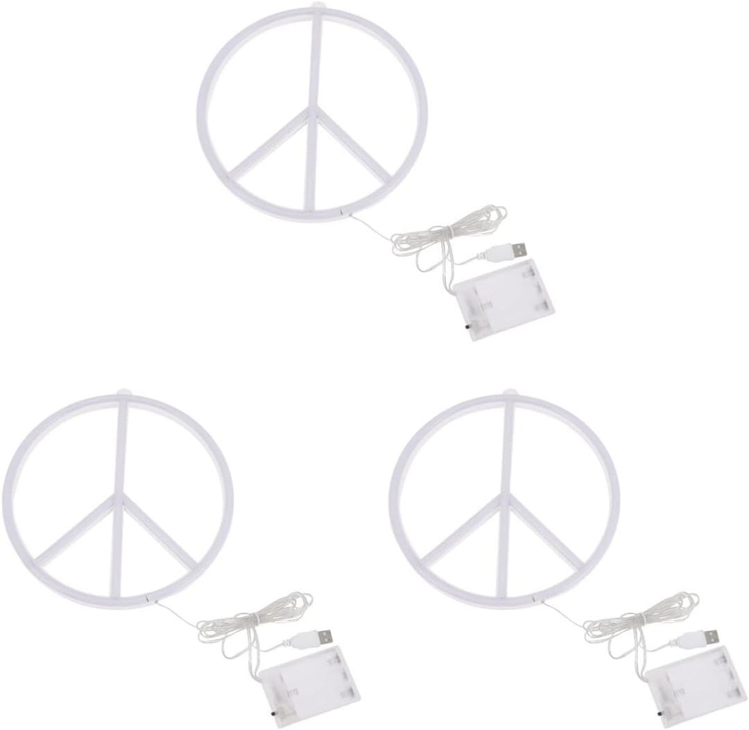 Uonlytech 3Pcs Led Peace Sign Neon Light Battery Operated Night Lamp for Bedroom Wall Decor Romantic Party Ambiance 8.66In