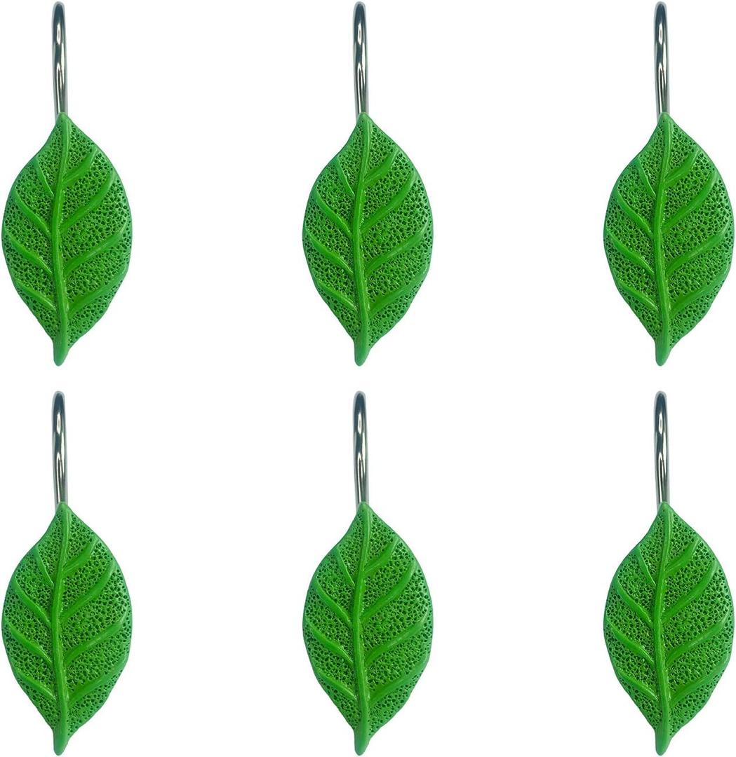 2 x Twofishes 12 Pcs Green Leaves Shower Curtain Hooks Decorative Rust Proof Resin Green Leaf Shower Curtain Hooks