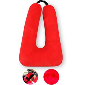 Travel Pillow, Travel Pillow for Kids, Sleeper Hold Pillow Travel, Removable U-Shaped Pillow for Adults and Children to Support Head and Body in The Back Seat of Long Car Trips (Red)