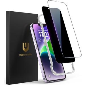 UNBREAKcable 2PCS Screen Protector for iPhone 14-1 Privacy Tempered Glass+1 Clear Glass Double Shatterproof [Easy Installation Frame] [9H Hardness] [Case Friendly] Anti-Scratch for iPhone 6.1 inch