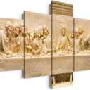 5 Piece The Last Supper Wall Art Christian Wall Art by Da Vinci Reproduction Canvas Artwork Religious Decor Jesus Poster Ready to Hang Last Supper Picture for Dining Room Decor (70''W x 40''H)