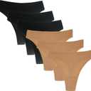 High Waisted Cotton Thongs Underwear For Women Breathable Sport Athletics Panties High Rise Plus Size Multipack (X-Large, Black*3 Nude*3)