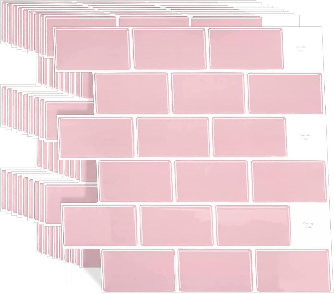 Subway Tile Peel and Stick Backsplash Tile, 10-Sheet Premium Self Adhesive Tiles for Kitchen, Stronger Upgrade Adhesive, Pink Stick on Backsplash for Kitchen and Bathroom(12"  12").