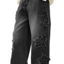 Boy's Pull On Jeans Cute Star Baggy Denim Pants Elastic Waist Straight Wide Leg Jeans for Teen Boys (10, Black)