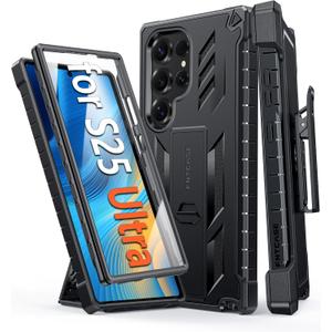 FNTCASE for Samsung Galaxy S25-Ultra Case: Military Grade Rugged Cell Phone Cover with Kickstand & Belt Clip Holster | Shockproof TPU Protection Bumper Design for S25 Ultra Cases 6.9 inch (Black)