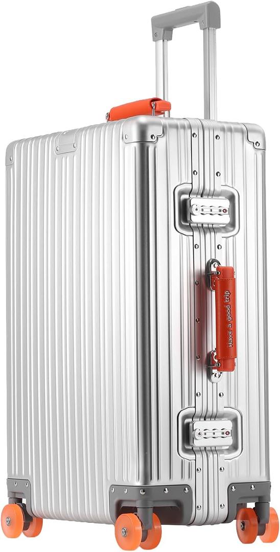24 inch Aluminium Zipperless Suitcase, Full Aluminum Hard Shell Check-in Suitcase, 24 Inch 100% Aluminum Hard Shell Luggage with PU Wheels,Aluminium Large Luggage with TSA Locks(Silver)