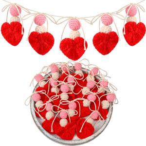 20 Pcs Crochet Valentines Heart Ornaments 3.94 Inch Knitted Crochet Heart Tree Ornament Red Pink White Handmade Valentine's Day Decoration for Home Mantel Fireplace Wedding Party Decor