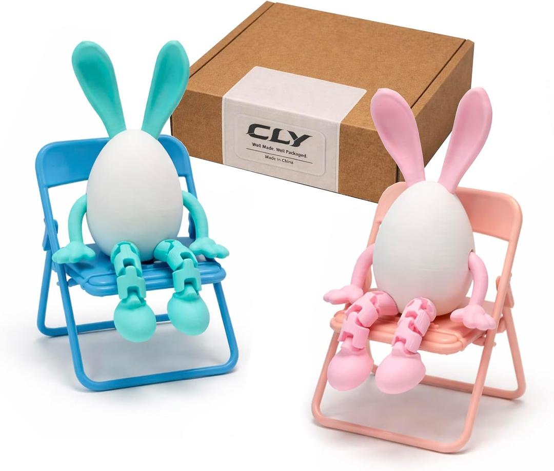 2 Pack Easter Egg Figurines with Rabbit Ears Bunnies Decoration Statue DIY Easter Egg Set with 2 PCS Miniature Chair for Easter Party Gift Spring Tea Birthday Parties Indoor Festivals Table Decor