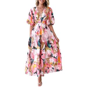 Sissyaki Women's Floral Maxi Dress 2026 Summer Spring Wedding Guest Dress (Medium, 1#multi Pink Print)