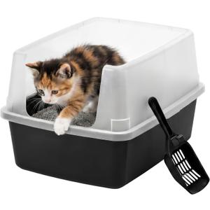 IRIS USA Cat Litter Box Small, High Sided, Scatter Shield