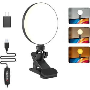 Light for Video Recording, 3 Color & 5 Brightness Video Light Clip on Desktop Monitor, Timer Setting with USB Plug Webcam Light for Meeting, Video Calls, Remote Working, Live Streaming - 4.7''