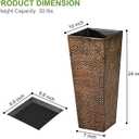 BAYN 2-Pack 24" Tall Metal Planter Hand-Hammered Textured Large Bronze Flower Pots Box with Saucer for Outdoor&Indoor, Garden, Porch, Patio, Yard with Pre-Drilled Drainage Holes, Bronze 