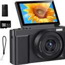 4K Digital Camera,64MP Camera for Photography with 3" 180 Flip Screen,16X Vlogging Camera for YouTube with 64GB Micro SD Card for Beginner, Teens