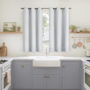 YoungsTex Room Darkening Curtains 45 Inch Length for Kitchen Windows - Short Thermal Insulated with Grommet Blackout Window Drapes for Bedroom, 2 Panels, 42 x 45 Inch, Greyish White