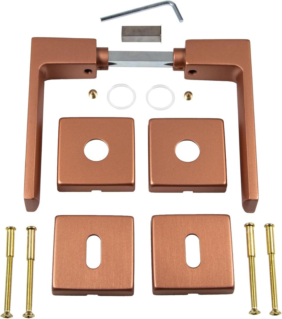 Gedotec Door Handle Room Door Handle Set Aluminium 1 Set Door Handle Square Door Handle Set Room Door BB Deadlock Push 1317 Antique Bronze Copper Matt Door Fittings Vintage for Interior Doors