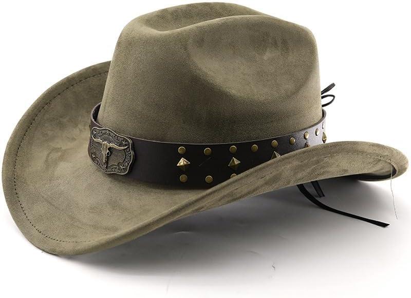 LIDHAY Cowboy Hat for Women Men with Shapeable Wide Brim Western Suede Hat for Cowboys and Cowgirls (Army Green)