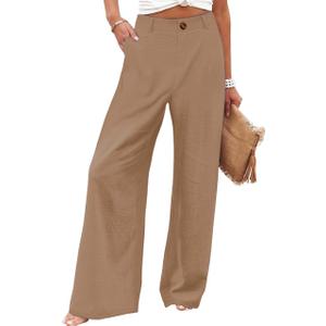 Fooullaide Women High Waist Wide Leg Palazzo Dressy Work Pants with Pocket (Brown, M)