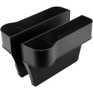 Car Seat Gap Filler Organizer 2 Pack, Multifunctional Auto Console Side Storage Box with Cup Holders & Phone Holder, Premium PU Leather Car Front Seat Organizer for Drinks, Sunglasses, Keys