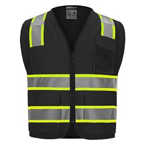 DPSAFETY 9 Pocket Hi Vis Safety Vest with Reflective Strips, Zipper Construction Work Vest for Men & Women, Black, 5XL