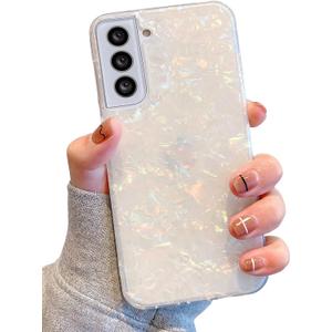 J.west Galaxy S22 Case 5G 6.1-inch, Luxury Sparkle Glitter Translucent Clear Colorful Opal Pearly Thinfoil Design Shiny Print Soft Silicone Cover for Women Girls Slim TPU Protective Phone Case