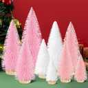 9Pcs Mini Christmas Trees Christmas Decor Artificial Christmas Decorations with 4 Sizes, Christmas Tree Bottle Brush Trees Christmas Table Decorations (Pink Light Pink White)