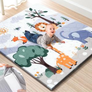 TINYHARBO Premium Foam Baby Play Mat 50" x 50" – Removable & Machine Washable Cover, Extra Thick Padding Playpen Mat, Non-Slip Crawling Mat, Easy to Clean for Infants, Toddlers & Babies