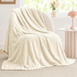 BEDELITE Fleece Blanket - 3D Jacquard Decorative Cream Throw Blankets for Couch & Bed, Soft and Cozy Warm Plush Fluffy Blanket All Seasons Suitable, 50x60Inches