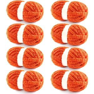 8 Pack Chunky Yarn for Hand Knitting - Chunky Chenille Blanket Yarn for Crocheting - Jumbo Fluffy Yarn for Crochet - Super Bulky Yarn 25 yds 7.7 oz Each Skein (Orange Red)