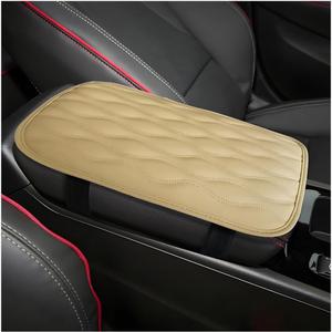 Car Center Console Cover, PU Leather Waterproof Vehicle Armrest Seat Box Cover Cushion Pad, Non Slip Soft Automotive Middle Console Protector, Universal for SUV RV Truck (Beige)