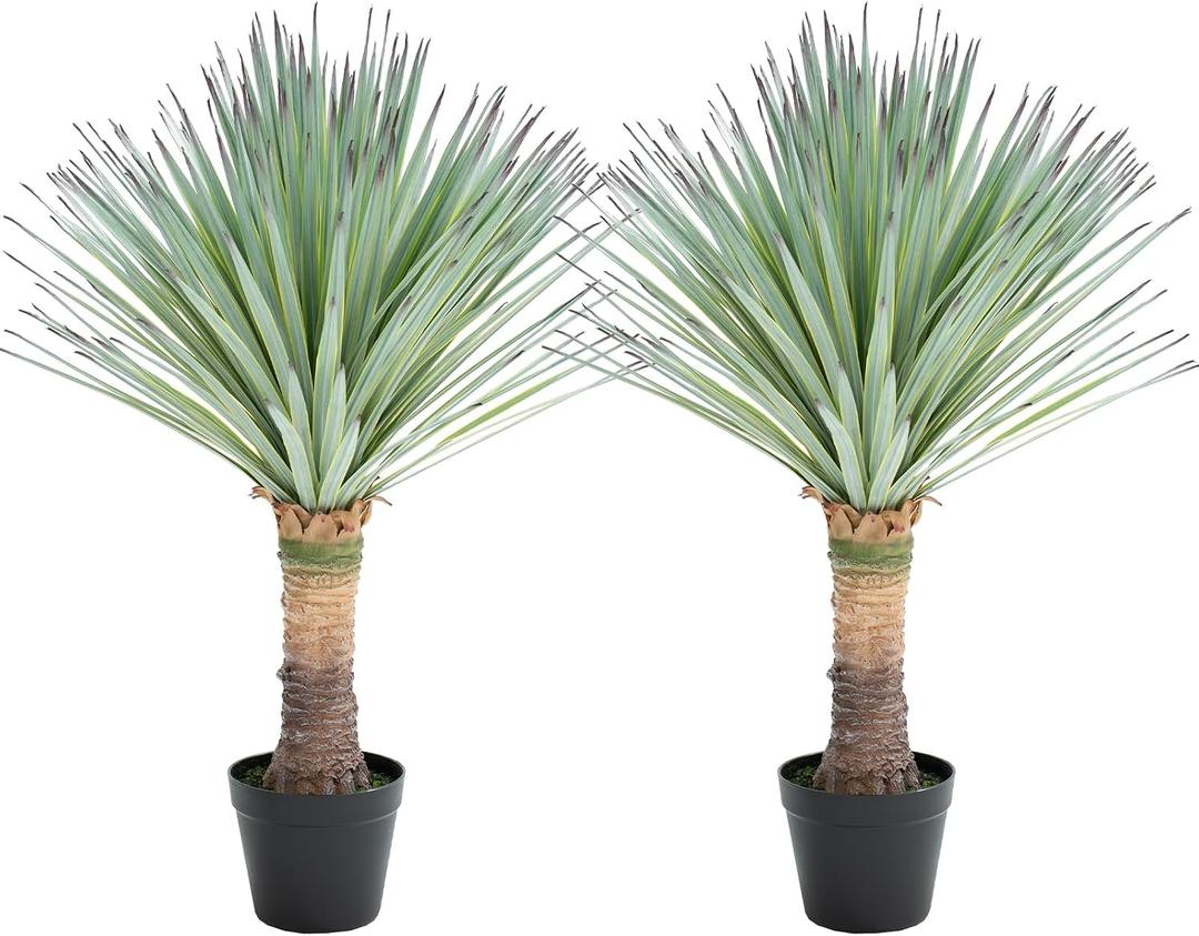 23.6inch Artificial Agave Plant with 160 Leaves Faux Floor Plant Large Fake Agave Plant with Black Pot, Realistic Artificial Plants for Indoor Porch Home Decor Outdoor Patio Garden(2Pcs)
