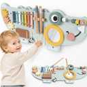 Lewo Crocodile Wall Busy Board for Toddlers Kids, Mucic Montessori Wall Activity Board, Wooden Sensory Wall Toys Panel with Instruments, Learning Activity Center for Playroom, Daycare & Classroom