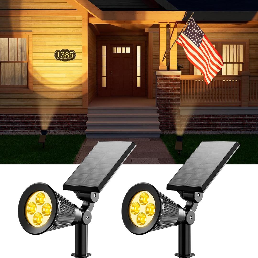2 Pack Solar Spotlights Outdoor Waterproof for Christmas Hanging, Tree, Wreaths, Snowman, Elk, Adjustable Panel Solar Power Landscape Uplights for Outside Garden, Backyard, Patio, Sidewalk,Warm White