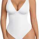 FeelinGirl Shapewear Bodysuits for Women Tummy Control Body Suits Deep V Neck Thong Body Shaper L