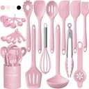 Umite Chef 22-Piece Silicone Cooking Utensils Set, Heat Resistant & Dishwasher Safe Kitchen Tools, Non-Scratch Spatula Set for Nonstick Cookware (Pink)