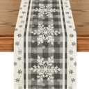 Artoid Mode Grey Buffalo Plaid Snowflakes Christmas Table Runner, Seasonal Winter Kitchen Dining Table Decoration for Home Party Decor 13x72 Inch (Silver)