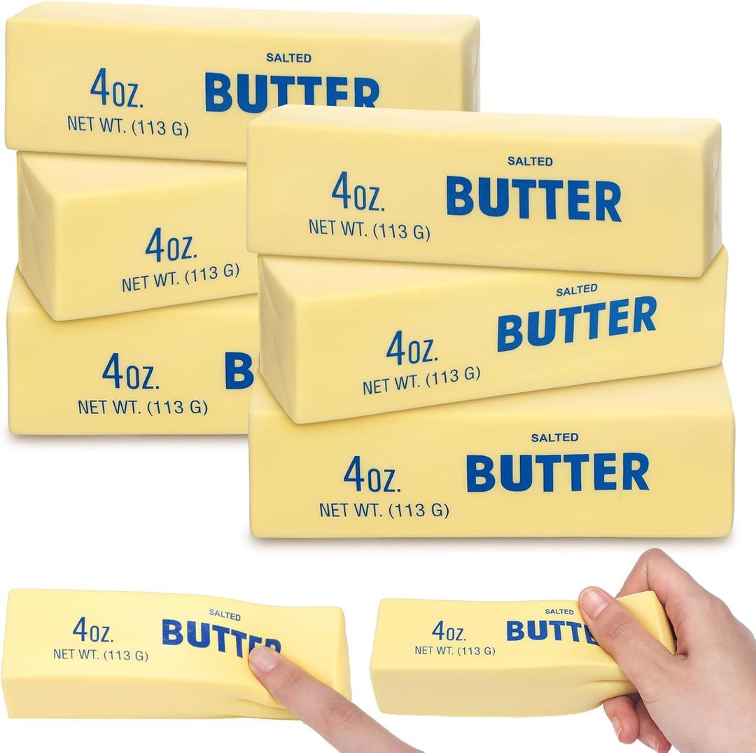 6 Pcs Butter Squeeze Soft Slow Rise Butter Sticks Squeeze Stress Relief Realistic Food Fidget Toys for Decompression Anxiety Relaxation (Trendy Style)