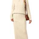 Women's 2 Piece Sweater Set Outfits Long Sleeve Pullover Top Bodycon Maxi Long Skirt Knit Dresses 2025 Fall, Apricot, Medium (Beige, M)
