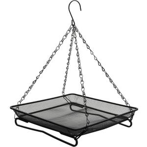 Ground and Hanging Bird Feeder Tray - Can Mount on Patio Handrail - Sturdy Black Metal Mesh Tray - for Wild Bird Seed Feeding - Complete with Re-usable Nylon Ties