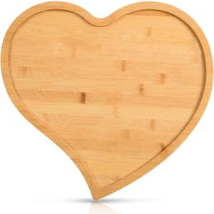 AWIZOM Valentine's Day Heart Shaped Serving Tray Bamboo Serving Platter Wooden Cheese Charcuterie Board Salad Snack Dessert Candy Dishes Plate for Wedding Housewarming Present,12.8x12.21x0.59 Inch