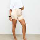 Milumia Women's Lace Trim Satin Mini Shorts Elastic High Waist Loose Casual Lounge Shorts (Medium, Beige)